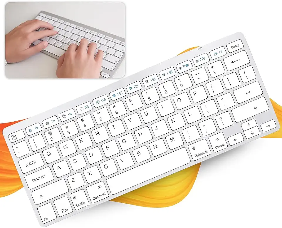 Teclado Bluetooth ABNT2 Compacto Ultra Fino Sem Fio, Multi-Dispositivo, com Tecla Ç e Command, Compatível com Notebook, Tablet, PC e Celular - Cinza Metalizado