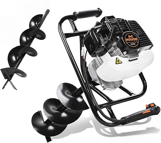 DC HOUSE 52cc 1800W Gas Powered Earth Auger EPA Certified Post Hole Digger, with Drill Bit 8 inch, Mixing Ratio 30:1, for Fence, Farmland and Garden