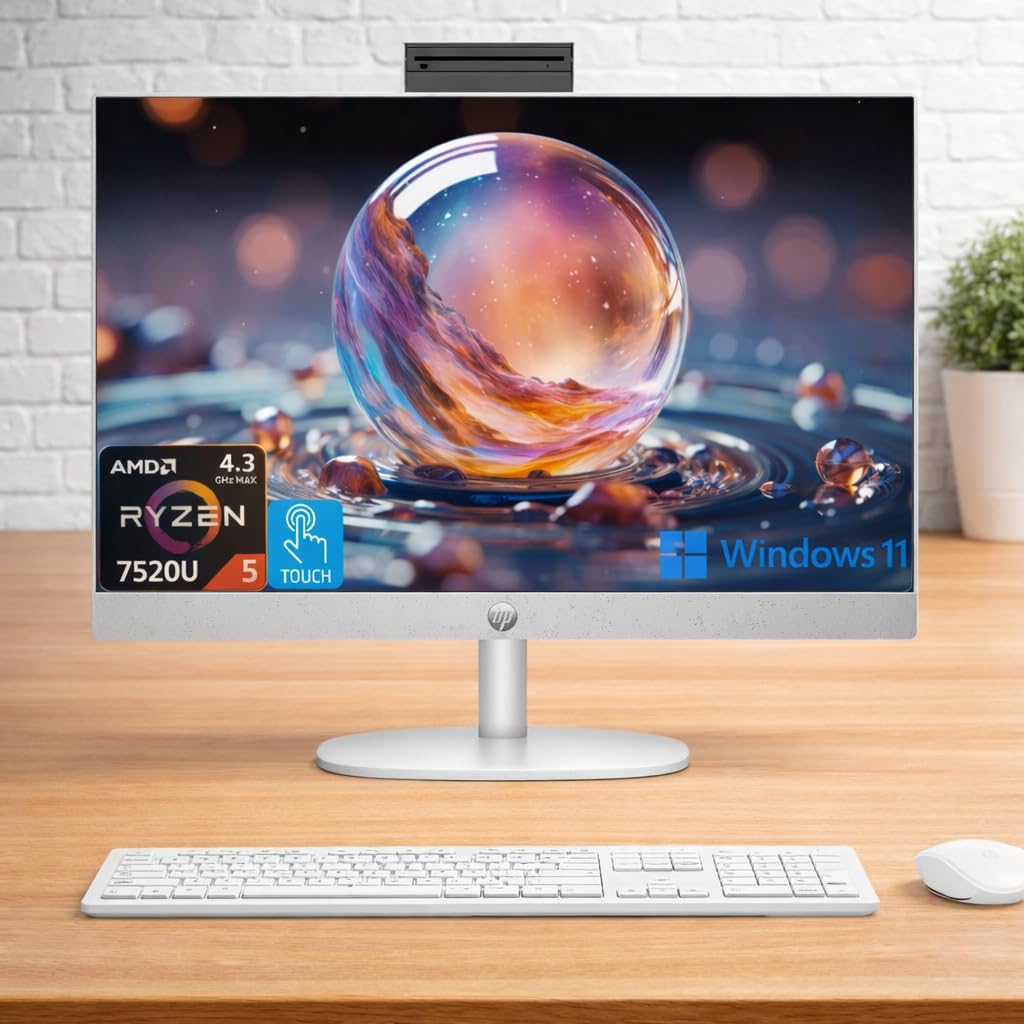 HP 27" FHD Touchscreen All-in-One Desktop, AMD Ryzen 5 (Up to 4.3GHz), 16GB DDR5 RAM, 1TB PCIe SSD, Wi-Fi 6, USB-C, HDMI, Wireless KB & Mouse, Windows 11 - 1