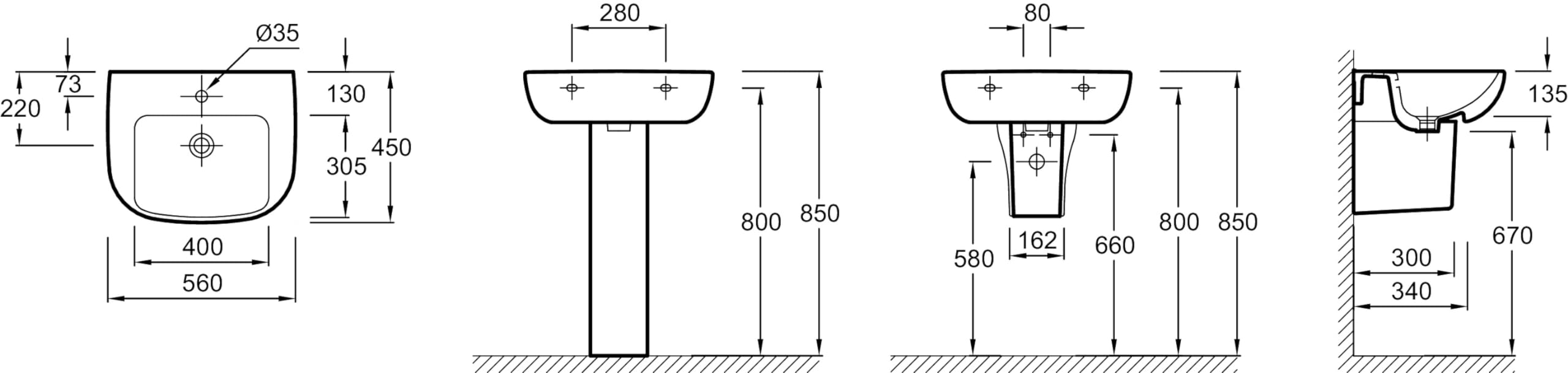 JACOB DELAFON Lavabo en céramique pour salle de bain Dimensions 56 x 45 cm Nettoyage facile Confort d'utilisation Couleur blanc ODEON UP E4737-00