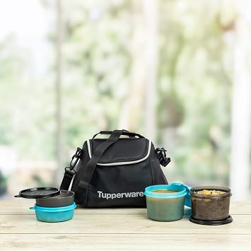 Tupperware Men's Cosmo Lunch Set (Black, Blue) | 2 Containers | Pickle Box | Insulated Fabric Bag | Leak Proof | Microwave Safe | Full Meal | Easy to Carry