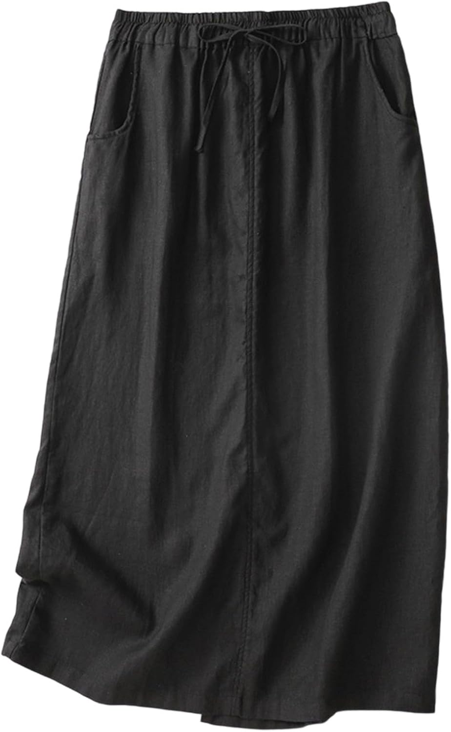 Womens Cotton Linen Skirts A Line Lightweight Drawstring High Waist Midi Skirt with Pockets Beach Vacation Clothes