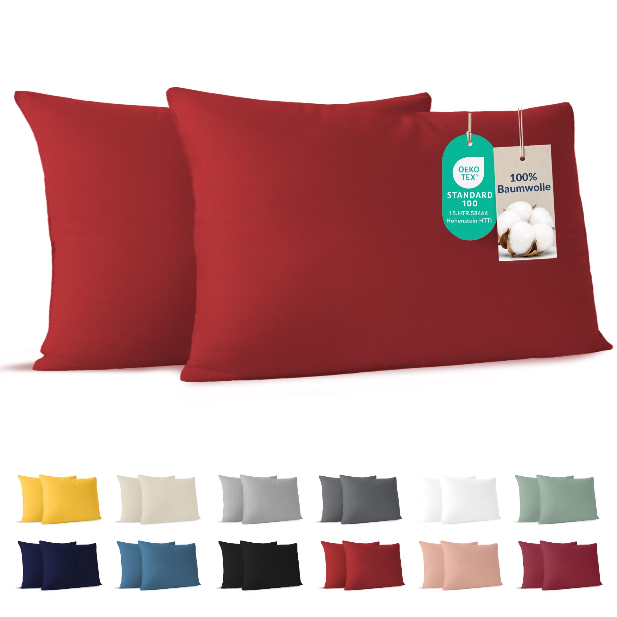 Dreamzie - Kissenbezug 40 x 80cm - 2er Set - 100% Baumwolle - Rot