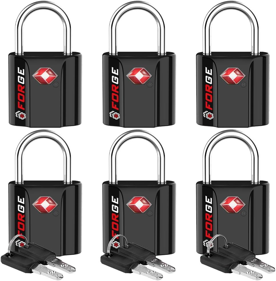 Forge Smal TSA Approved Luggage Locks: Ultra Secure dimple Key Locks with zinc Alloy Body, for Luggage, Travel Cases, Backpacks, Suitcase and More. Black 6PK.