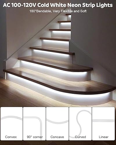 Miniatura 2 de Aclorol Tira de luces LED de neón para exteriores, 50 pies, regulables, color blanco frío, CA 100-120V, luz LED de neón, flexible, impermeable, para