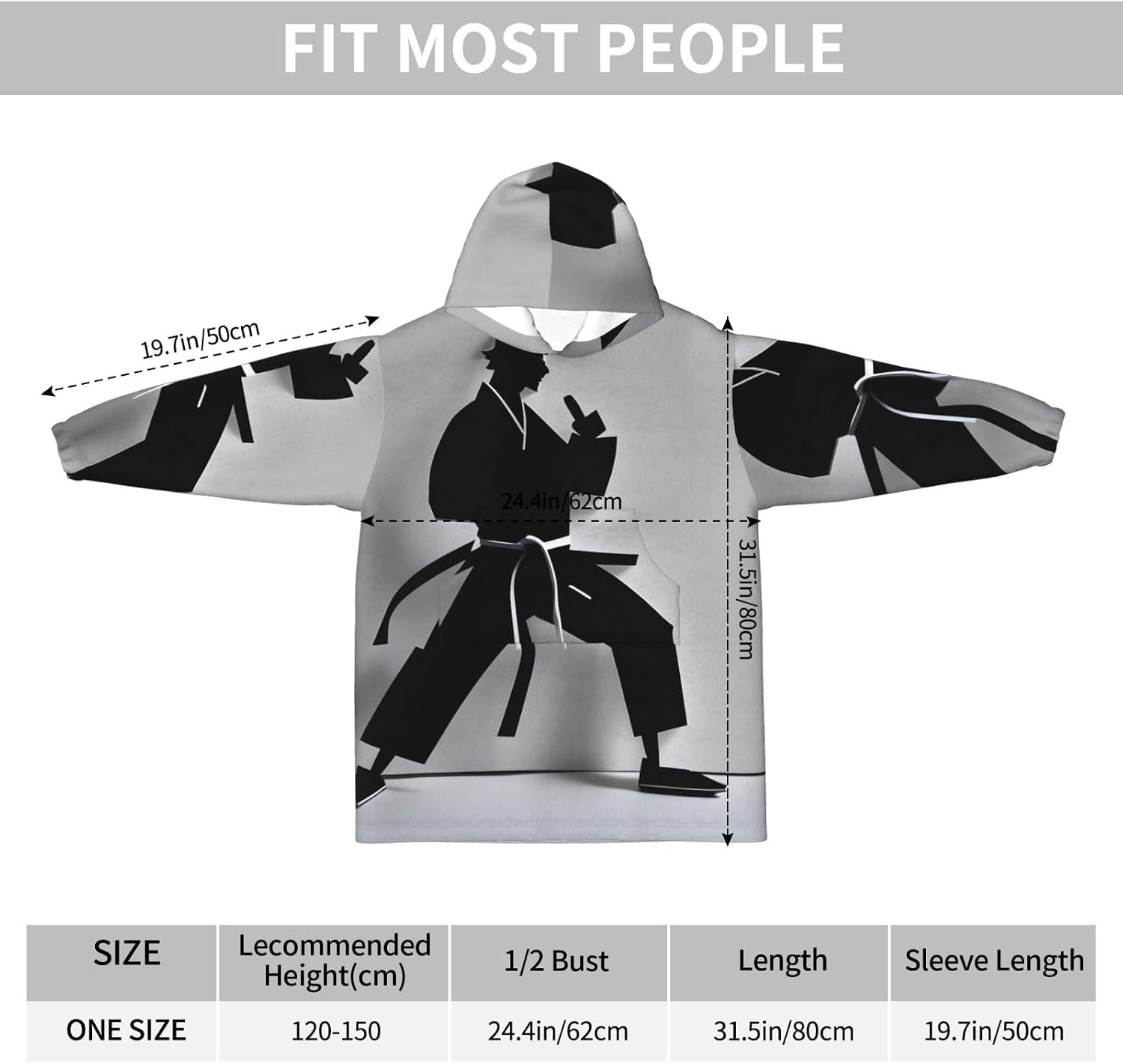 Impressive Karate Men Print Oversized Blanket Hoodie, Wearable Blanket Hooded,Hooded Pullover With Pocket