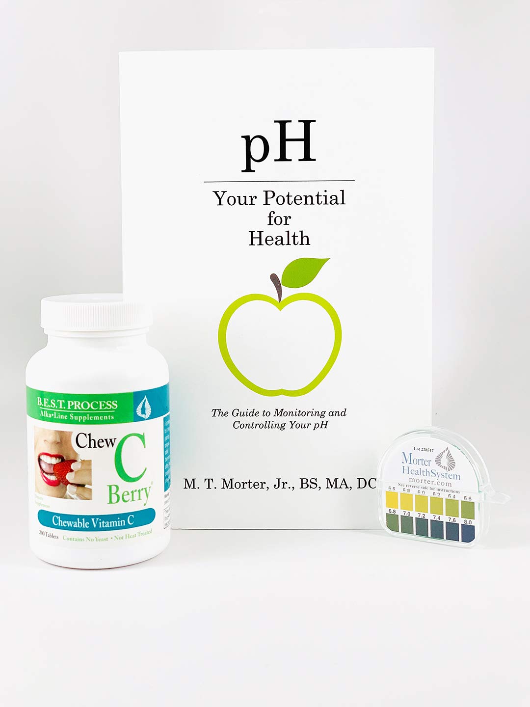 pH Testing Kit from Morter HealthSystem B.E.S.T. Process Alkaline — Includes 1 Bottle of Chew C Berry (200 CT) Chewable Vitamin C, Instructional Booklet & pH Test Paper (8.33 FT - Approx. 100 Uses)