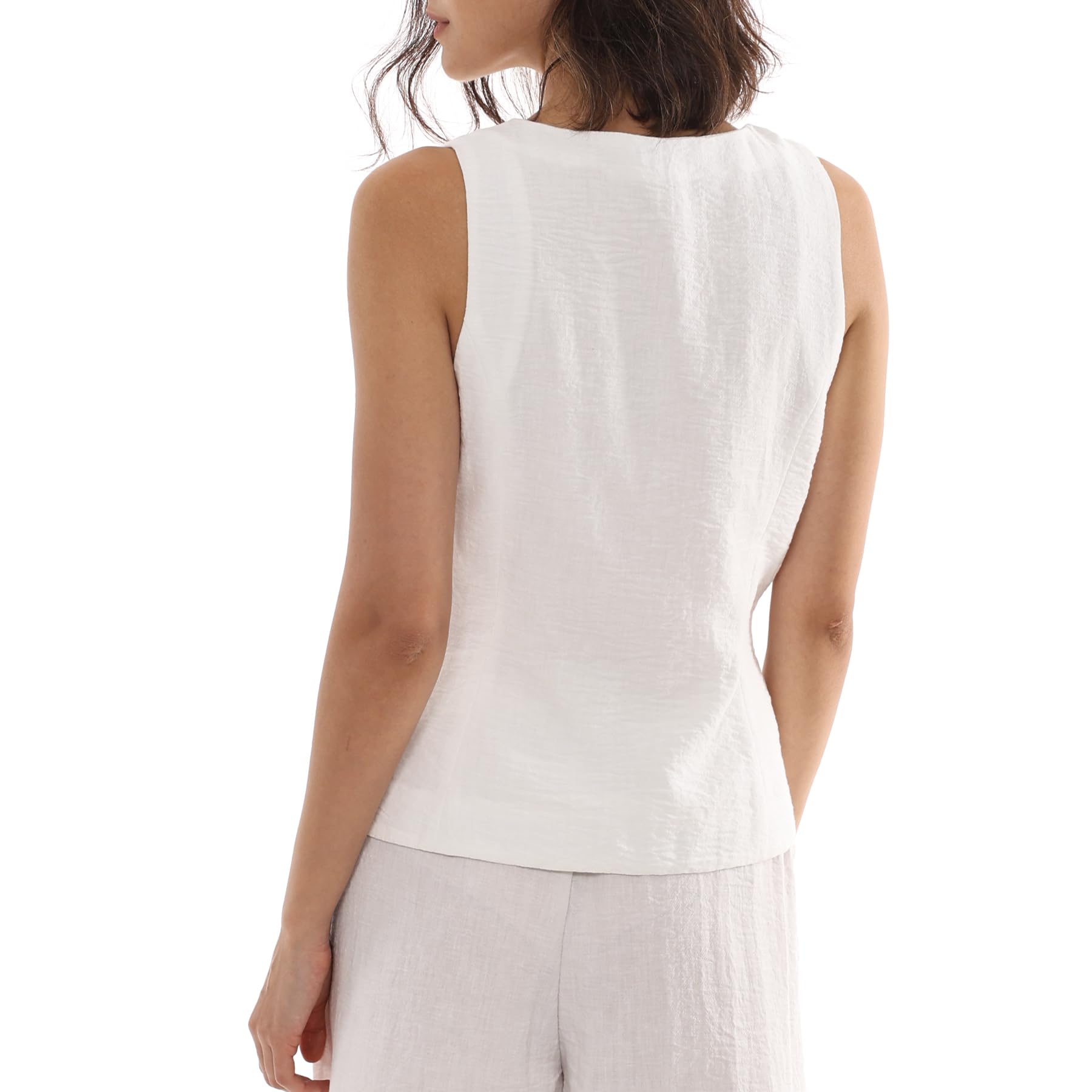 Amazhiyu Damen Leinen Anzugweste Ärmellos V-Ausschnitt Cropped Vest Sommer