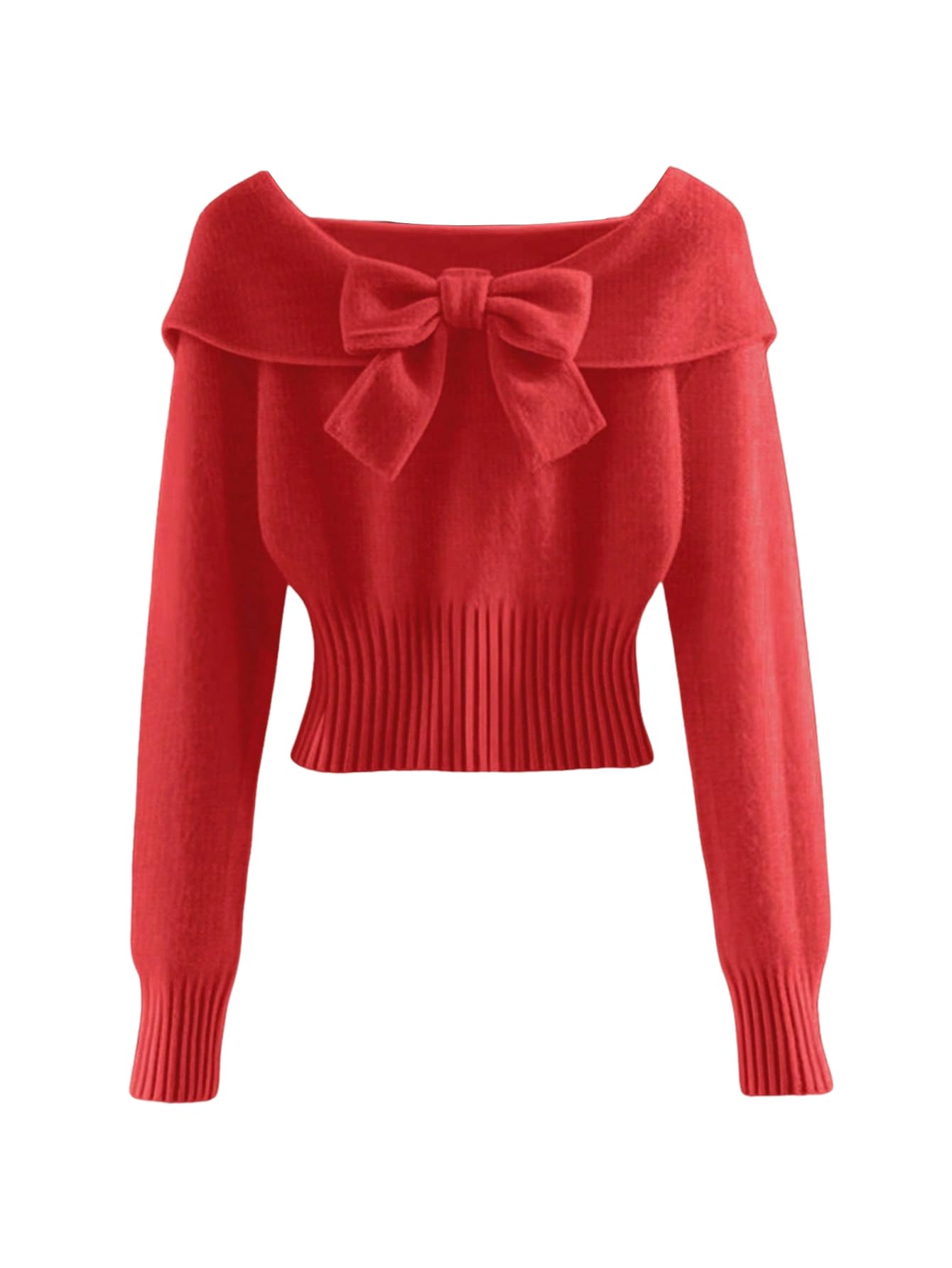 Verdusa Womens Bow Sweater Foldover Cinched Waist Crop Tops Trendy Fall Knit Pullover Sweaters