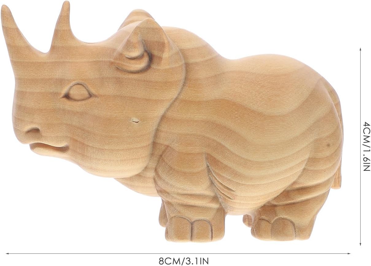 Kichvoe Boxwood Rhino Figurine, Retro Handheld Plaything for Desktop Decor image 2