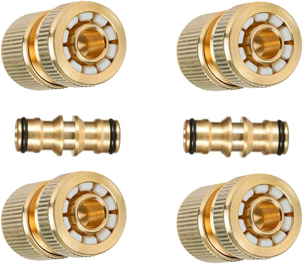 6 Piezas Conector de Manguera de Latón,(4 Conector Rápido, 2 Conector de Macho Doble), Conexión Rápida de Manguera de 1/2 de Pulgada,para Mangueras de Jardín,Aspersor de Césped