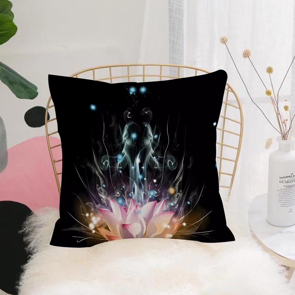 HYOSXW Cushion Cover,Throw Pillow Case Home Decorative for Living Room Bedroom Sofa Chair 16X16 Inch,Lotus, pink lotus and ethereal spirit on black background,Pillowcase 40X40cm