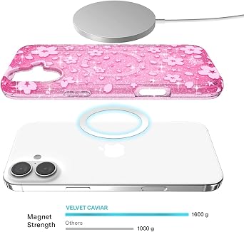 VELVET CAVIAR MagSafe Grip + iPhone 16 Case (Bundle - Glitter Cherry Blossom)