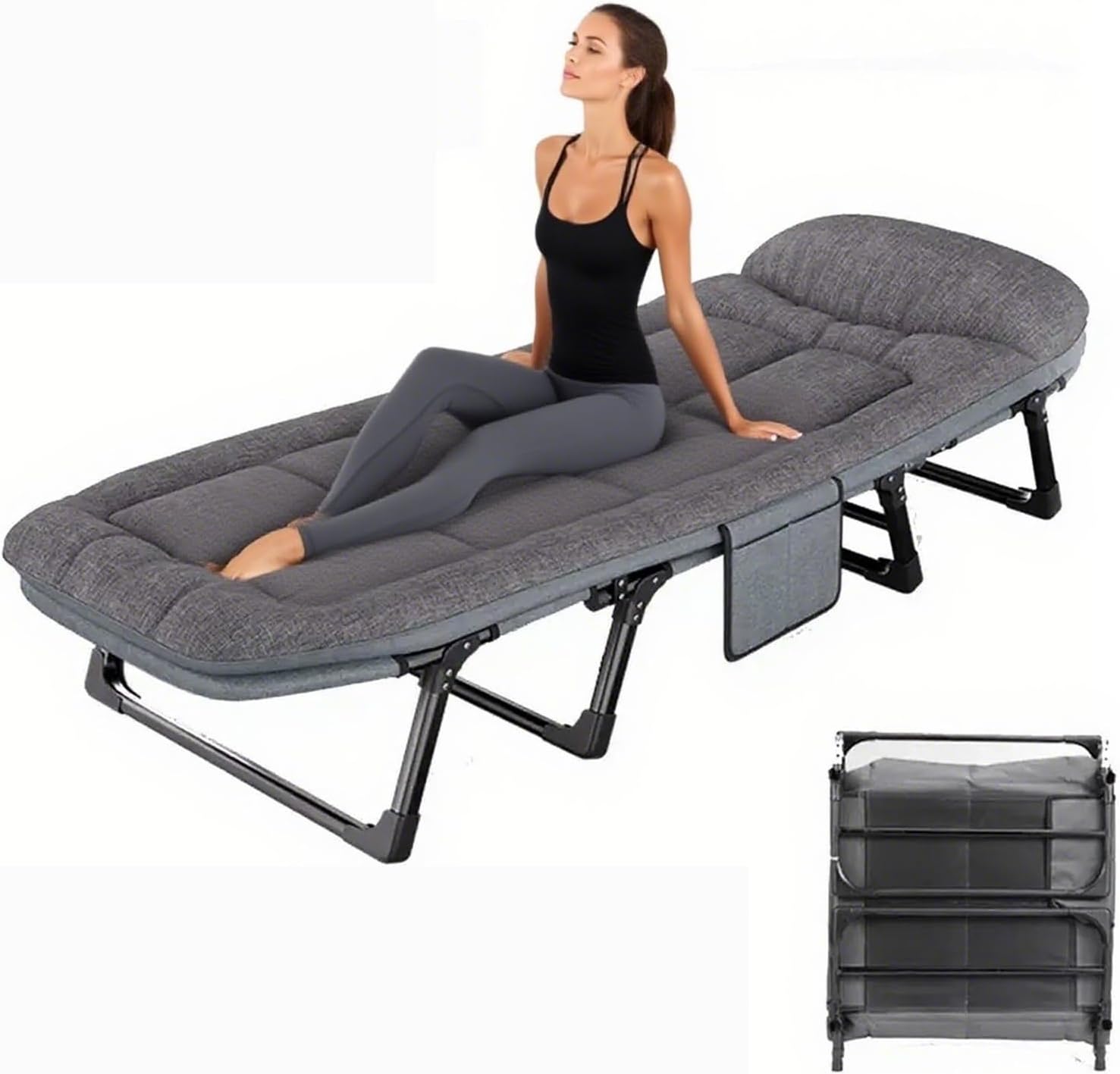 Camping Cot Portable Folding Bed for Adults 6 Position Adjustable Cot Recliner Chair with Pillow Heavy Duty Steel Frame Camping Office Nap Indoor Outdoor Use (Small(66in))