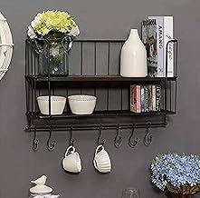 رف مطبخ ببابين معدن مع رف خشبي مزود بخمسة خطافات لتعليق الفوط