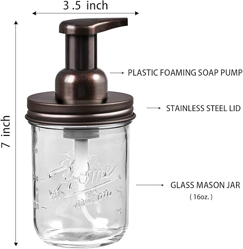 Miniatura 6 de Juego de accesorios de baño Mason Jar - Incluye dispensador de jabón de manos espumoso y soporte para cepillos de dientes, tarros de boticario de