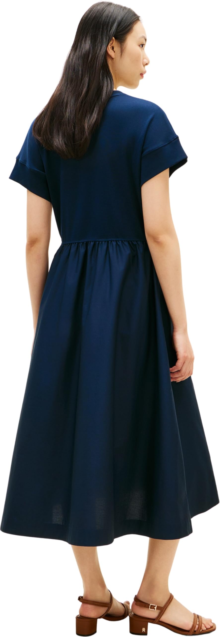 Tommy Hilfiger Damen Cody Mix Media C-nk Midi Dress Ww0ww51148 Ausgestelltes Kleid (1er Pack)