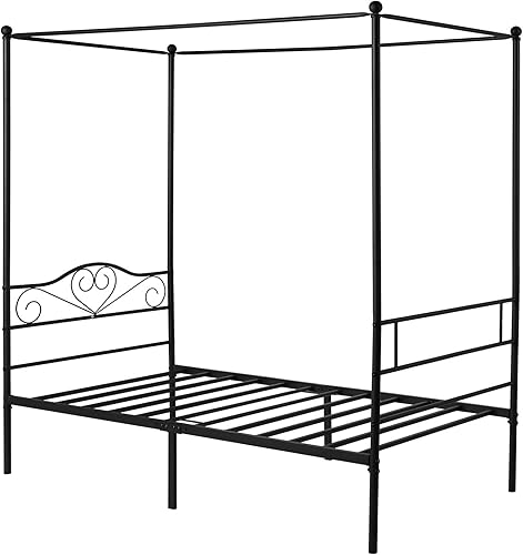 Miniatura 16 de VECELO Base de cama de plataforma de metal con cabecera y estribo, base de colchón de listones de acero, no necesita somier, individual, negro mate