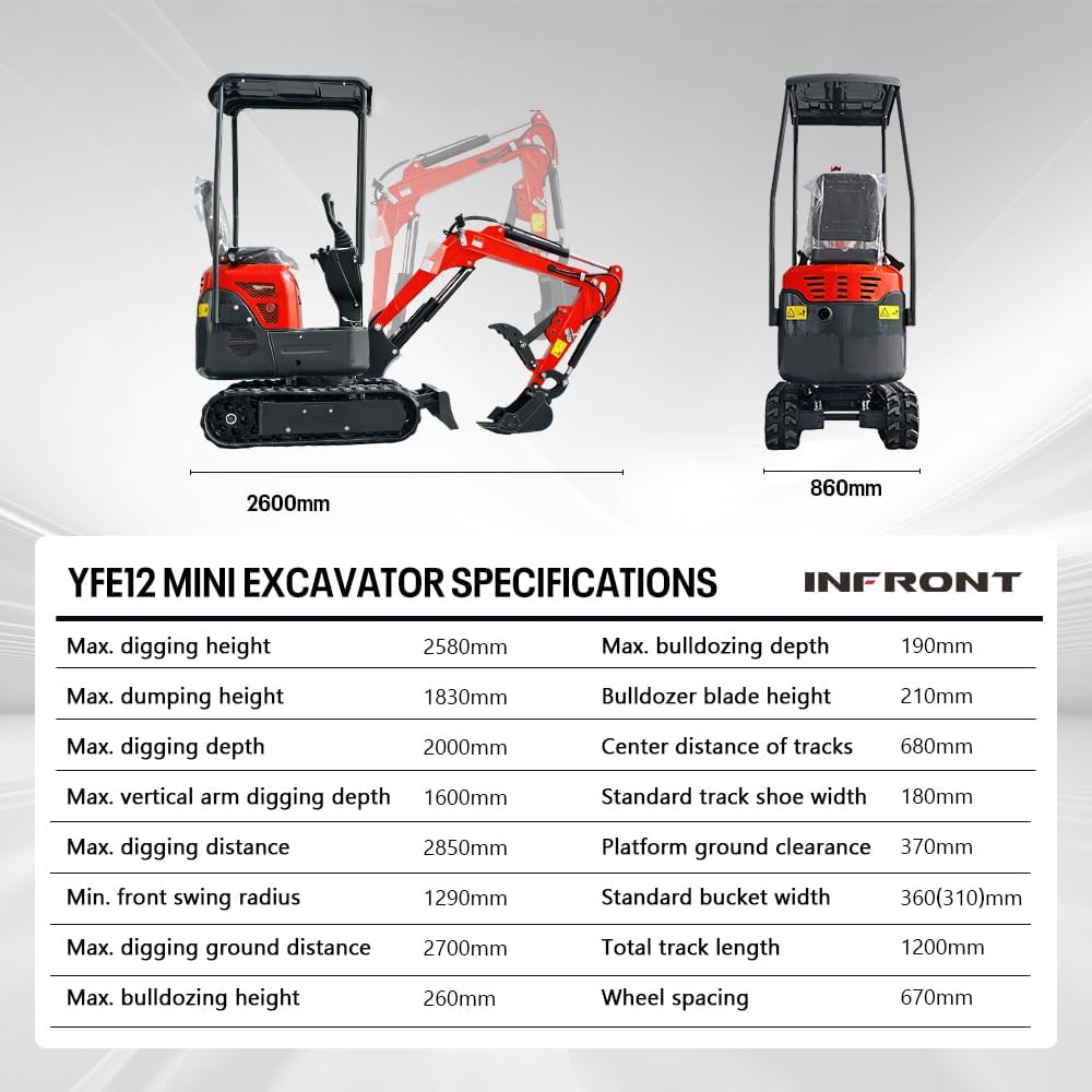1.2-ton red mini Excavator, B&S Engine, Mechanical Thumb, 4-Leg Canopy, Quick Coupler, rake, Ripper, Narrow Bucket. Ships from US Warehouse. Delivery & unloading Included.