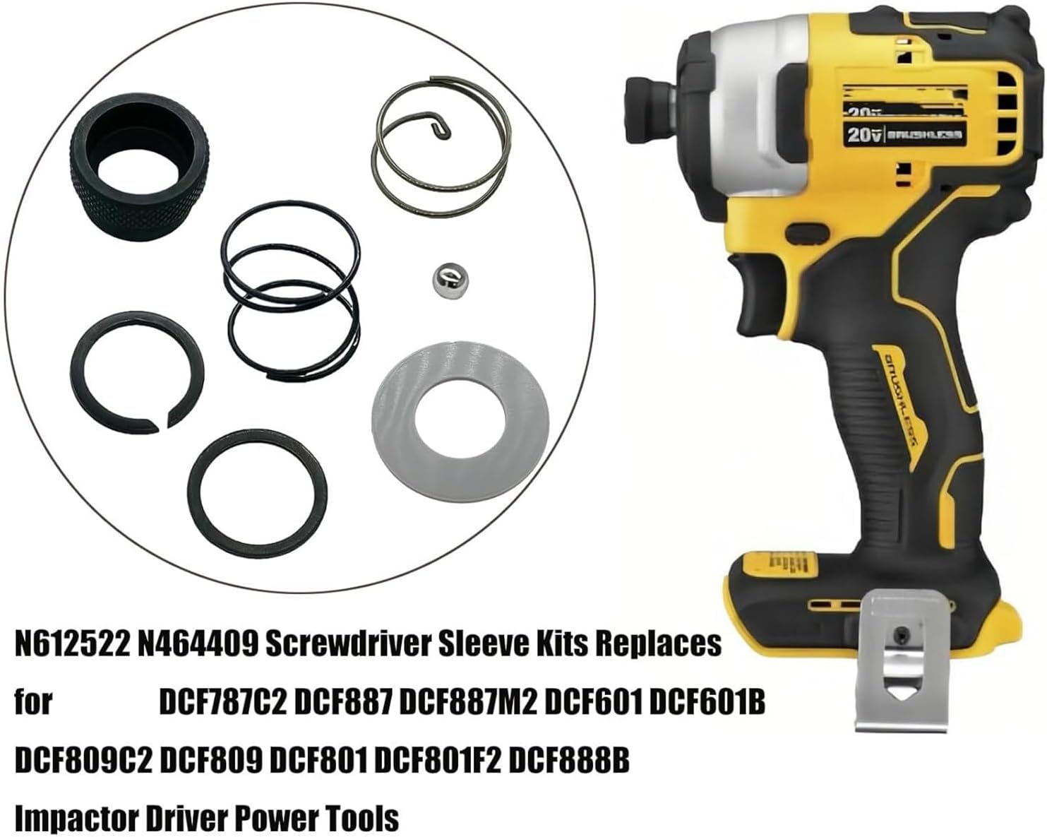 N612522 N464409 Impacts Tool Spring Collar Replacement Part Stainless Steel Cores with Housing Impacts Driver Power Tool Set
