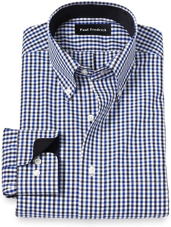 Paul Fredrick Men's Classic Fit Non-Iron Cotton Gingham Dress Shirt