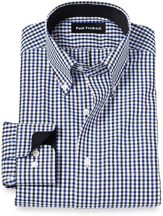 Paul Fredrick Mens Classic Fit Non-Iron Cotton Gingham Dress Shirt