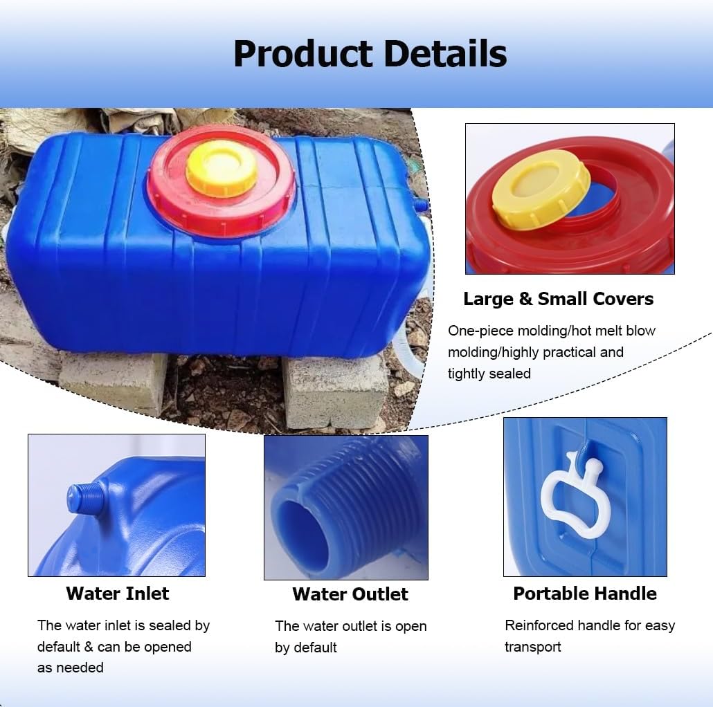 7.3-52.8 Gallon Portable Water Storage Tank with Spigot Hose, Plastic Water Container for Camping Hiking RV Self-Driving Tour