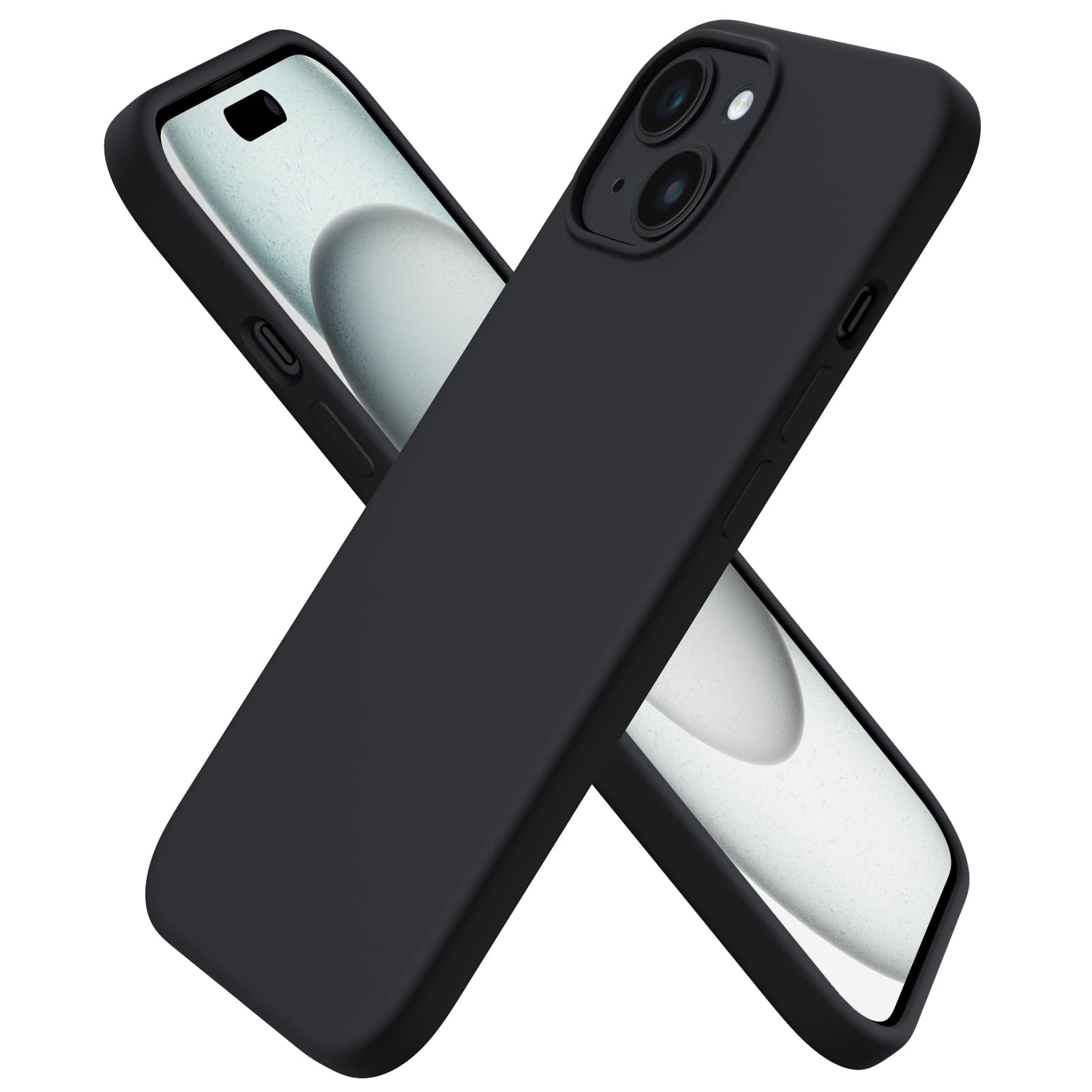 Compatible with iPhone 15 Case 6.1, Slim Liquid Silicone 3 Layers Full Covered Soft Gel Rubber Phone Case, Anti-Scratch Shockproof Protective Cover 6.1 Inch, Black | Slim, Liquid Silicone, 3 Layers, Full Covered, Soft Gel Rubber, Anti-Scratch