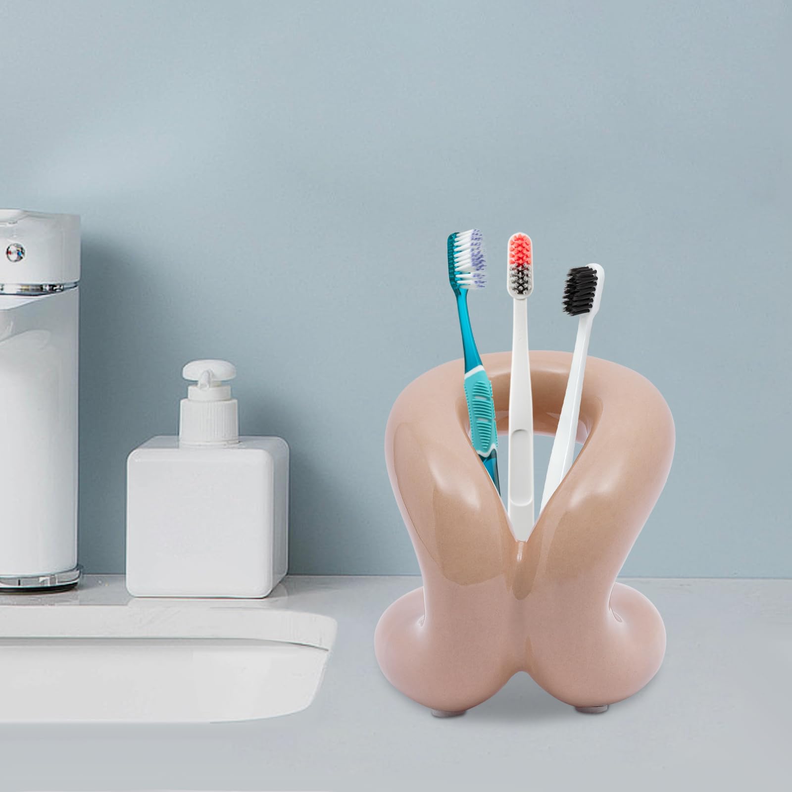 CHUOZI Handmade Ceramic Holder Stand, Toothbrush, Makeup Brush (Creamy White)