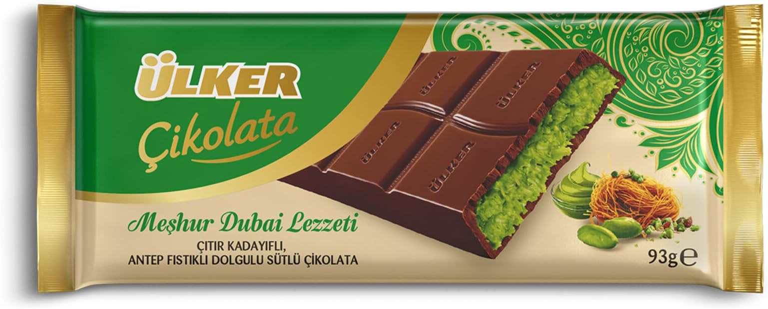 – Elit Premium Dubai Chocolate Bar Pistachio Kataifi – Viral Dubai Chocolate Milk Chocolate Filled Pistachio Cream with Kadayif 1 pack 90 gr by TOM UK