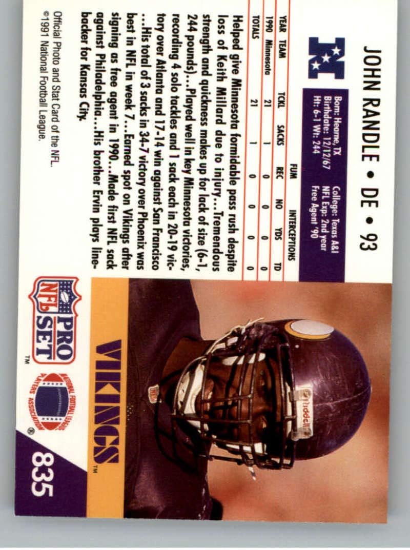 1991 Pro Set #835 John Randle RC Rookie Card Minnesota Vikings