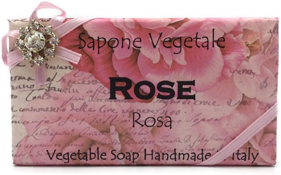 Jeweled Rose Vegetable Soap Handmade In Italy - 10.5 oz Soap Bar