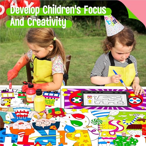 Image of Birthday Coloring Poster, Large Coloring Activity Paper 75 inch x 31 inch Jumbo Size Paper DIY Painting Drawing Banner /Tablecloth for School, Birthday Parties, Versatile Wall Decor