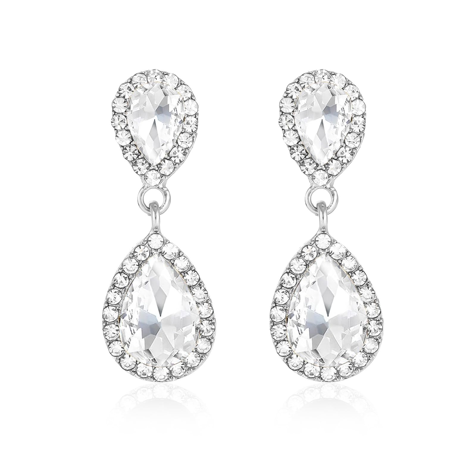 Vintage Rhinestone Teardrop Dangle Earrings Sparkle Crystal Bridal Earrings for Brides Bridesmaides Statement Drop Earrings for Women Wedding Formal