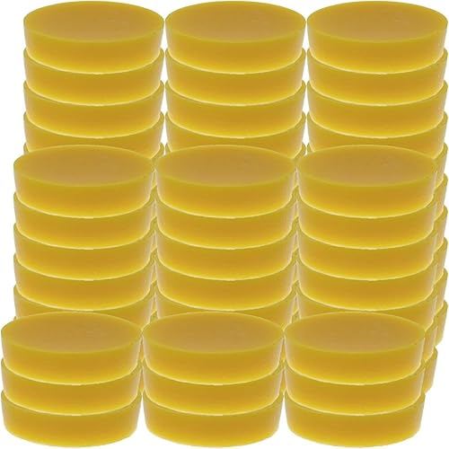TooGet 60 bloques de cera de abeja amarilla pura, bloques de cera redondos, acondicionadores de hilo de cera de abejas para velas, muebles, cuidado