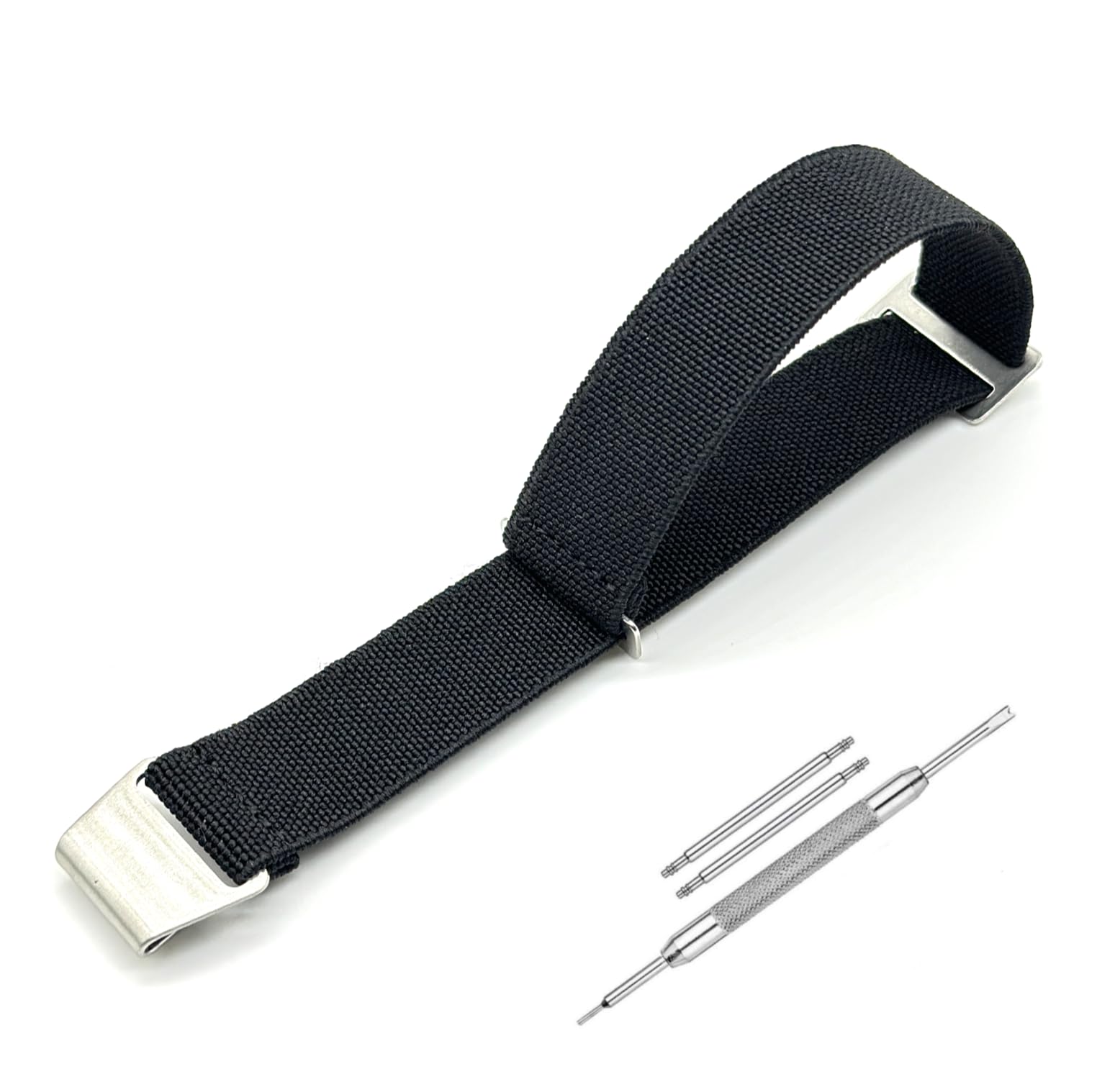 Lineon Stainless Steel 304 Buckle Elastic Nylon Braided Watch Band Strap French Troops Parachute Wristbelt Imported Quality For Terra, Royale, and all premium watches With Pins and Pin Remover Tool (Include) 18mm BLACK
