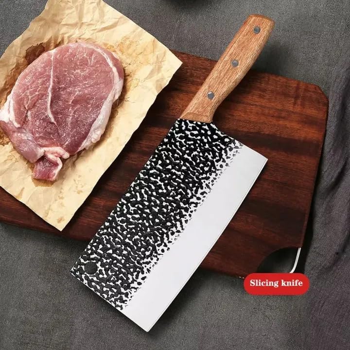 Image of Machado Forging Serbian Chef Knife Set - 12 inch Full Tang High Carbon Clad Steel Butcher Cleaver with Knife Sharpener - Perfect for Vegetables, Fish, Meat - Ideal for Kitchen, Hotel, Restaurant