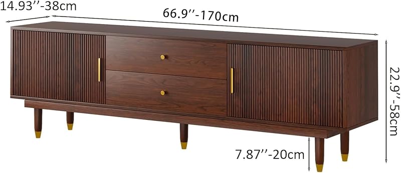 66.9" Mid Century Modern TV Stand for 75 inch TV for Living Room, Walnut image 2