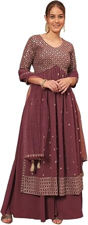 Shopping Queen Womens Georgette Embroidered Kurta set with Dupatta