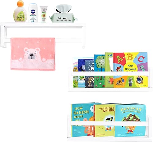 AZSKY Estantería flotante para habitación de los niños, estantes blancos para guardería, estantes de pared para decoración de baño, estante de