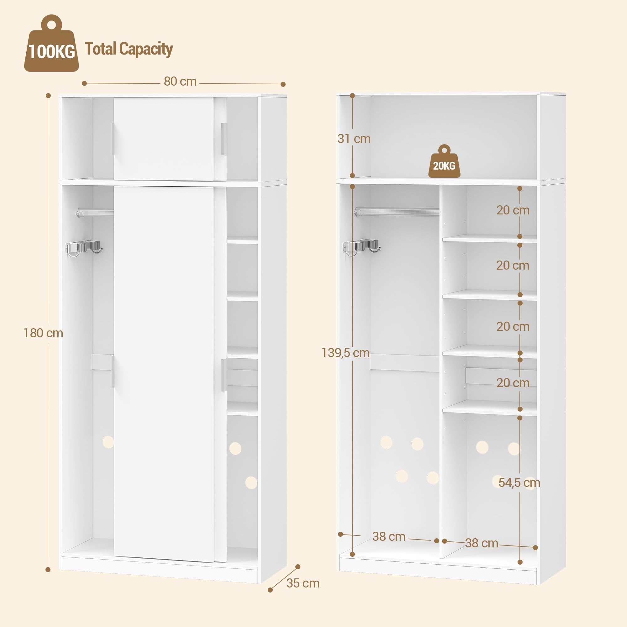 Hzuaneri Mobiletto Portascope Multifunzione,Vano Aspirapolvere,35x80x180 cm