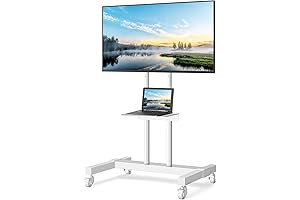 TVON White Mobile TV Stand, Height Adjustable Rolling Cart for 32 Inch...