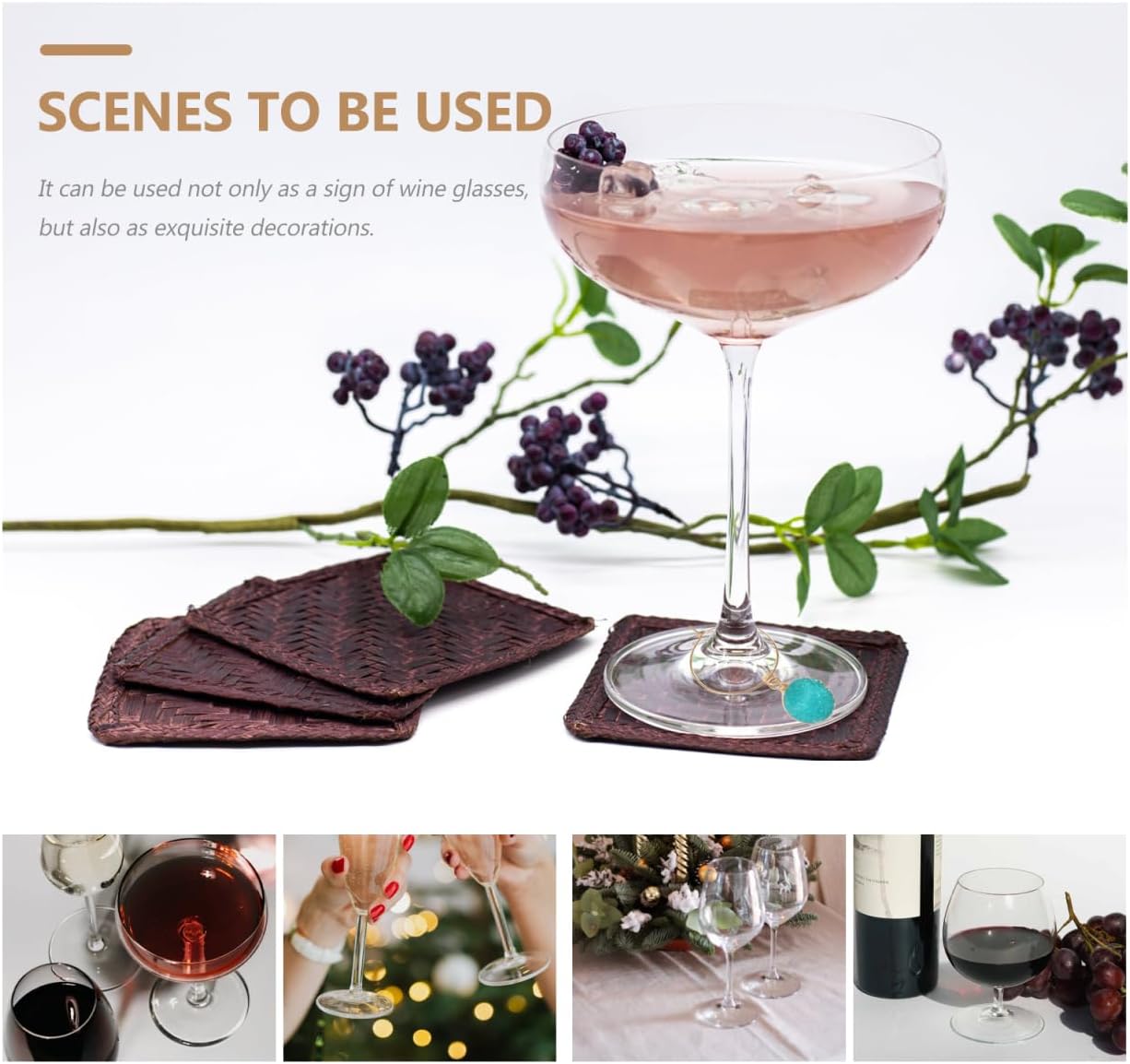 6Pcs Wine Glass Charms Alloy Ring Markers for Drink Identification