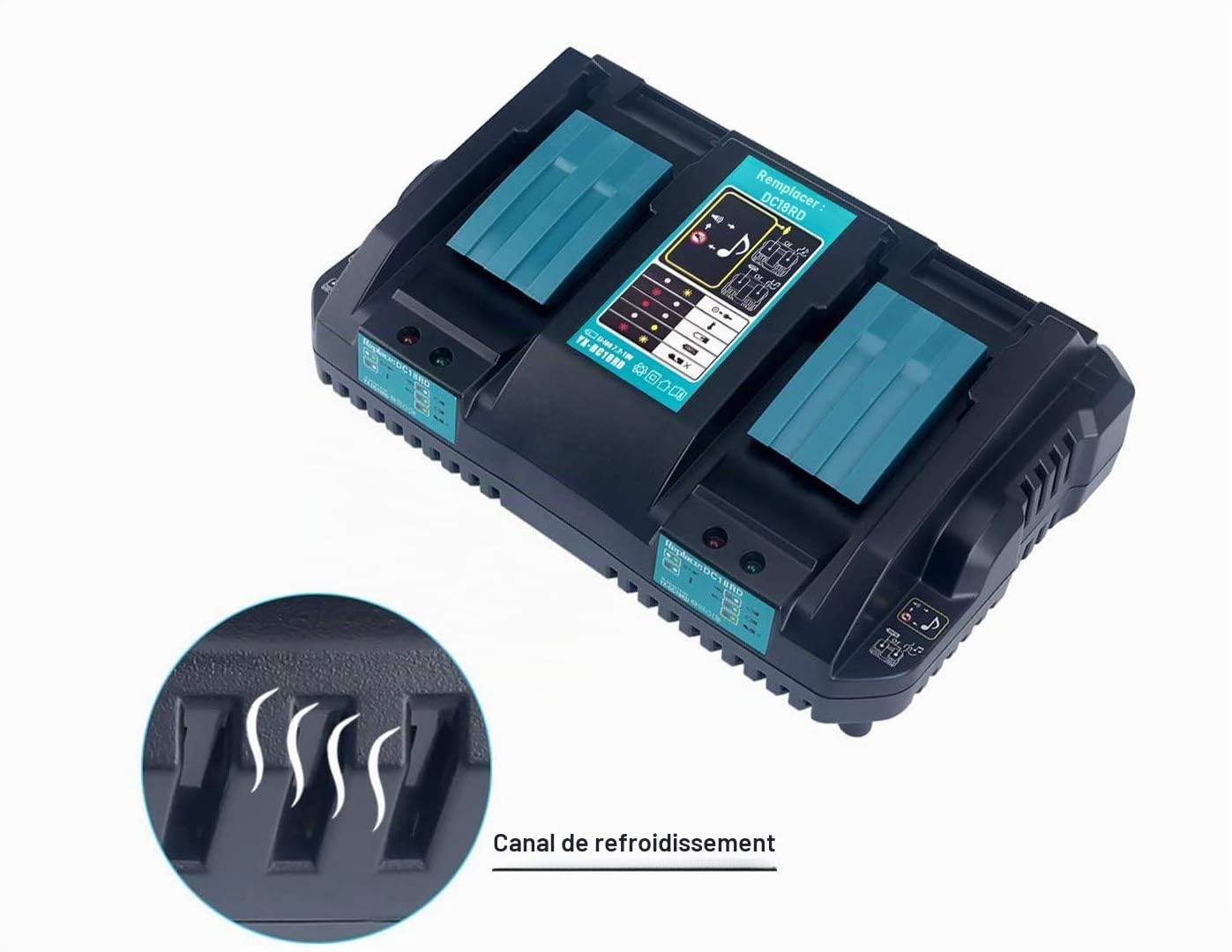Remplacer Chargeur Rapide Double pour 2 Batteries pour Makita DC18RD 14.4 V - 18 V DC18RA DC18RC pour Makita Batteries 14,4 V-18 V BL1830 BL1430 BL1815 BL1415 BL1840 BL1850 BL1440 BL1450
