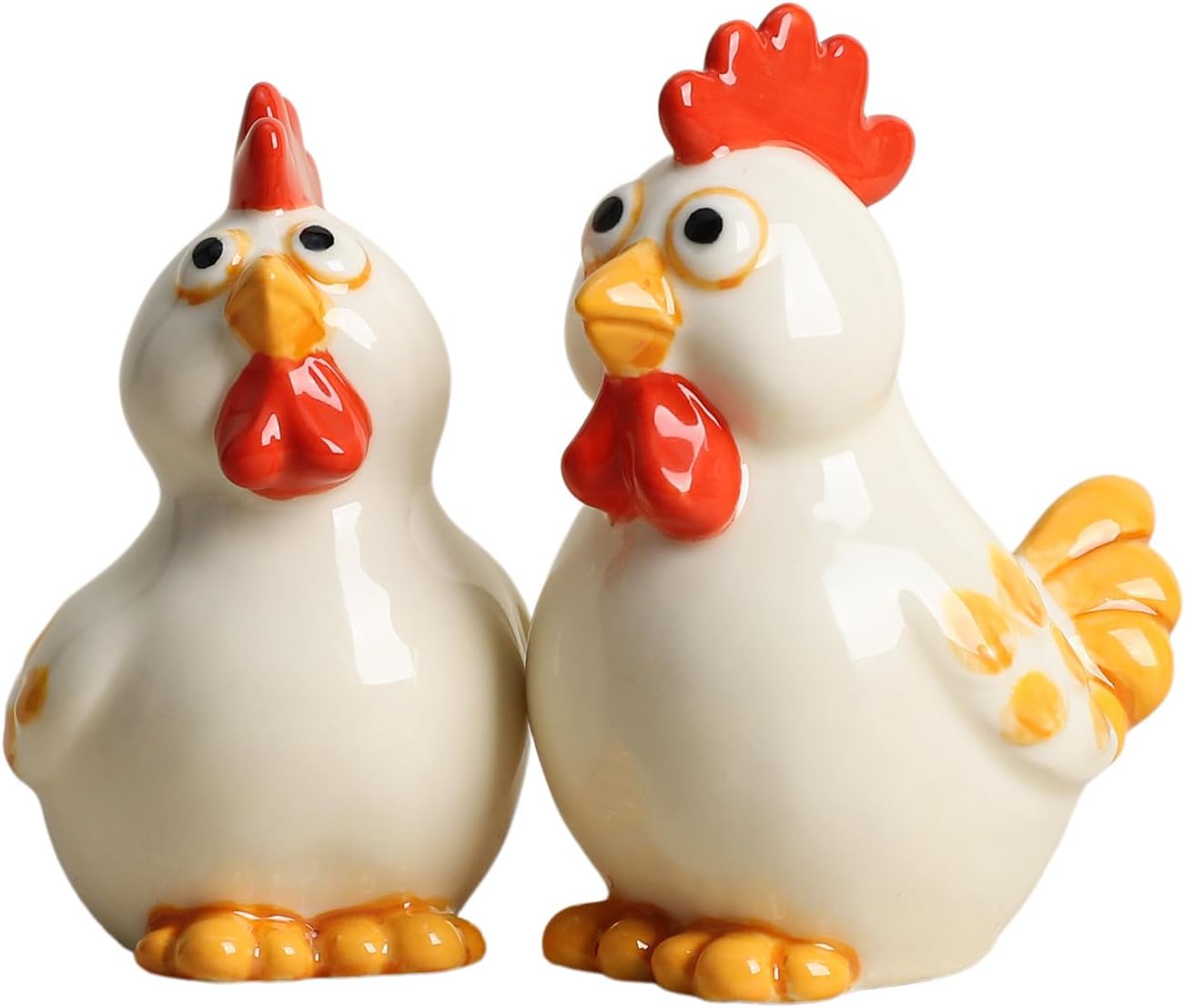 Ceramic Hen and Rooster Salt & Pepper Shakers Set, Hand-Painted Chicken Salt and Pepper Shakers, 2 PCS Set