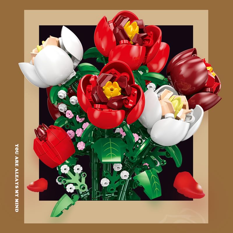 Rose Bouquet Building Set,761 PCS Botanical Plant Decor Collection Building Block Toy,Valentine's Day Gift Compatible with Lego Flowers for Adults Women Boys Girls 8 9 10 11 12+ - Image 3