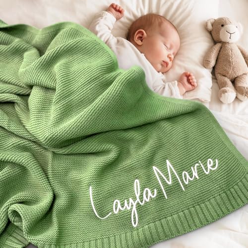 Image of Personalized Baby Name Blanket, Custom Knit Blanket Embroidered with Name, 30x40in Custom Baby Gifts for Boys and Girls, Newborn for Boy /Girl