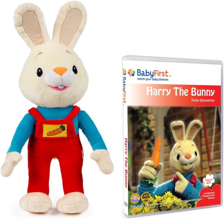 Baby First TV - Harry the Bunny Set 2 - Plush Toy and Harry the Bunny - Funny Discoveries DVD Big Plush Toys - Baby Gift - New Baby Gift - Plush Animals - Teddy Bears - Baby Toys