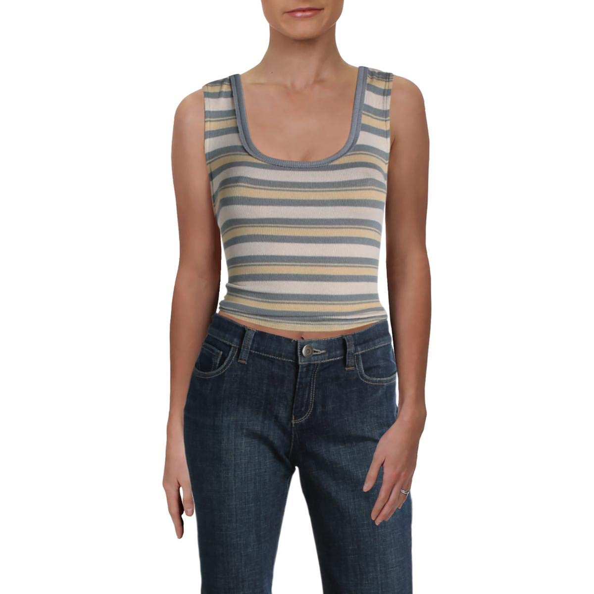 Free People Womens Knit Tie Back Tank Top Yellow L