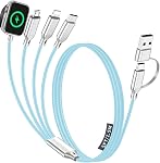 Voyage Croisière Essentiels 2026, 4 dans 2 Câble de recharge multi avec port IP/iWatch/Micro USB/Type C, USB C/USB un cordon chargeur de montres de téléphone compatible avec Apple Watch (Noir, 5FT)